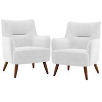 Kit 02 Poltronas Decorativa Fixa Pés de Madeira Isabella D02 Material Sintético Branco C-12 - Lyam Decor