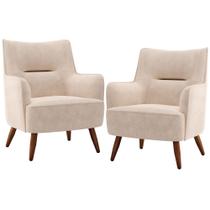 Kit 02 Poltronas Decorativa Fixa Pés de Madeira Isabella D02 Veludo Bege D-309 - Lyam Decor
