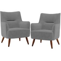 Kit 02 Poltronas Decorativa Fixa Pés de Madeira Isabella D02 Veludo Cinza C-317 - Lyam Decor Kit 02 Poltronas Decorativa Fixa Pés de Madeira Isabella D02 Veludo Cinza C-317 - Lyam Decor