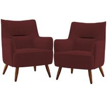 Kit 02 Poltronas Decorativa Fixa Pés de Madeira Isabella D02 Veludo Marsala D-278 - Lyam Decor Kit 02 Poltronas Decorativa Fixa Pés de Madeira Isabella D02 Veludo Marsala D-278 - Lyam Decor