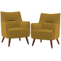 Kit 02 Poltronas Decorativa Fixa Pés de Madeira Isabella D02 Veludo Mostarda C-260 - Lyam Decor Kit 02 Poltronas Decorativa Fixa Pés de Madeira Isabella D02 Veludo Mostarda C-260 - Lyam Decor