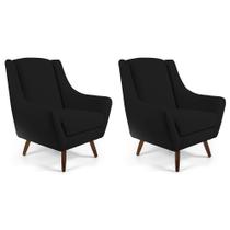 Kit 02 Poltronas Decorativa Fixa Pés de Madeira Juliet D02 Veludo Preto D-300 - Lyam Decor Kit 02 Poltronas Decorativa Fixa Pés de Madeira Juliet D02 Veludo Preto D-300 - Lyam Decor