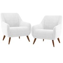 Kit 02 Poltronas Decorativa Fixa Pés de Madeira Paloma D02 Corano Branco C-12 - Lyam Decor
