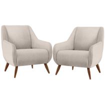 Kit 02 Poltronas Decorativa Fixa Pés de Madeira Paloma D02 Linho Cru C-443 - Lyam Decor Kit 02 Poltronas Decorativa Fixa Pés de Madeira Paloma D02 Linho Cru C-443 - Lyam Decor