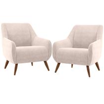Kit 02 Poltronas Decorativa Fixa Pés de Madeira Paloma D02 Veludo Bege D-309 - Lyam Decor