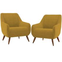 Kit 02 Poltronas Decorativa Fixa Pés de Madeira Paloma D02 Veludo Mostarda C-260 - Lyam Decor Kit 02 Poltronas Decorativa Fixa Pés de Madeira Paloma D02 Veludo Mostarda C-260 - Lyam Decor