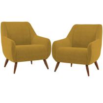 Kit 02 Poltronas Decorativa Fixa Pés de Madeira Paloma D02 Veludo Mostarda D-260 - Lyam Decor