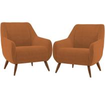 Kit 02 Poltronas Decorativa Fixa Pés de Madeira Paloma D02 Veludo Telha C-262 - Lyam Decor