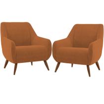 Kit 02 Poltronas Decorativa Fixa Pés de Madeira Paloma D02 Veludo Telha D-292 - Lyam Decor