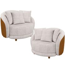 Kit 02 Poltronas Decorativa Fixa Pés De Madeira Witta M03 material sintético Whisky Linho Bege - Lyam Decor Kit 02 Poltronas Decorativa Fixa Pés De Madeira Witta M03 material sintético Whisky Linho Bege - Lyam Decor