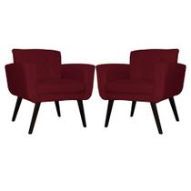 Kit 02 Poltronas Decorativa Geovana Pés Palito Tabaco Suede Bordô - DS Estofados Kit 02 Poltronas Decorativa Geovana Pés Palito Tabaco Suede Bordô - DS Estofados
