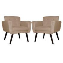 Kit 02 Poltronas Decorativa Geovana Pés Palito Tabaco Suede Capuccino - DS Estofados Kit 02 Poltronas Decorativa Geovana Pés Palito Tabaco Suede Capuccino - DS Estofados