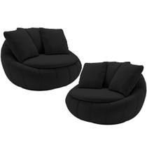Kit 02 Poltronas Decorativa Giratória Kira M03 Veludo Preto - Lyam Decor Kit 02 Poltronas Decorativa Giratória Kira M03 Veludo Preto - Lyam Decor