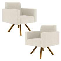 Kit 02 Poltronas Decorativa Giratória Para Sala Base de Madeira Helô L02 Linho Champagne -Lyam Decor Kit 02 Poltronas Decorativa Giratória Para Sala Base de Madeira Helô L02 Linho Champagne -Lyam Decor