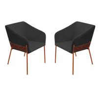 Kit 02 Poltronas Decorativa Jobim Pés De Ferro Bronze Bouclé Grafite - Montanaris Decor