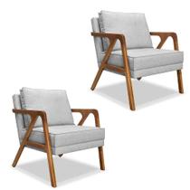 Kit 02 Poltronas Decorativa Laura Linho Base Madeira - SSX Multicoisas Kit 02 Poltronas Decorativa Laura Linho Base Madeira - SSX Multicoisas