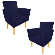 Kit 02 Poltronas Decorativa Maitê Suede Azul Marinho sala