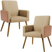 Kit 02 Poltronas Decorativa Maria W01 Pés Palito Linho Bege Escuro material sintético Camel - Lyam Decor Kit 02 Poltronas Decorativa Maria W01 Pés Palito Linho Bege Escuro material sintético Camel - Lyam Decor