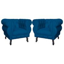 Kit 02 Poltronas Decorativa Maya Pés Luis XV Suede Azul Royal - DS Estofados