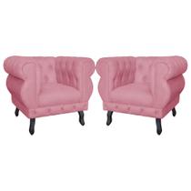 Kit 02 Poltronas Decorativa Maya Pés Luis XV Suede Rosa - DS Estofados Kit 02 Poltronas Decorativa Maya Pés Luis XV Suede Rosa - DS Estofados