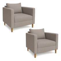 Kit 02 Poltronas Decorativa Milena Linho Capuccino Pés de Madeira - Pallazio Kit 02 Poltronas Decorativa Milena Linho Capuccino Pés de Madeira - Pallazio