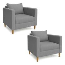 Kit 02 Poltronas Decorativa Milena Linho Cinza Pés de Madeira - Pallazio Kit 02 Poltronas Decorativa Milena Linho Cinza Pés de Madeira - Pallazio
