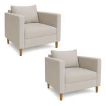 Kit 02 Poltronas Decorativa Milena Linho Pés de Madeira - Pallazio Kit 02 Poltronas Decorativa Milena Linho Pés de Madeira - Pallazio