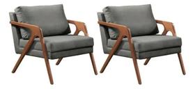 Kit 02 Poltronas Decorativa Mona Luxo Base De Madeira Maciça Sala Recepção Veludo Grafite Do Lar Móveis e Decoração