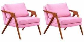 Kit 02 Poltronas Decorativa Mona Luxo Base De Madeira Maciça Sala Recepção Veludo Rosa Claro Eli Móveis e Decoração Kit 02 Poltronas Decorativa Mona Luxo Base De Madeira Maciça Sala Recepção Veludo Rosa Claro Eli Móveis e Decoração