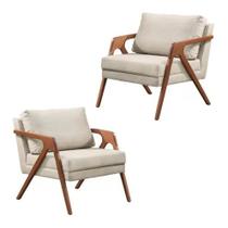 Kit 02 Poltronas Decorativa Mona Madeira Maciça Linho Marfim Kit 02 Poltronas Decorativa Mona Madeira Maciça Linho Marfim