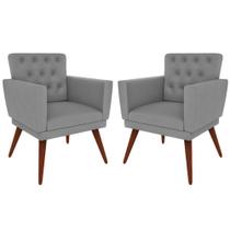 Kit 02 Poltronas Decorativa Nina Encosto Captonê Pés Palito Suede Cinza