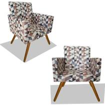 Kit 02 Poltronas Decorativa Nina Pés Madeira Suede Triangulos Bege Kit 02 Poltronas Decorativa Nina Pés Madeira Suede Triangulos Bege