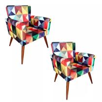Kit 02 Poltronas Decorativa Nina Suede Triangulo Colorido S/R Kit 02 Poltronas Decorativa Nina Suede Triangulo Colorido S/R