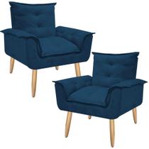 Kit 02 Poltronas Decorativa Opala Sala Recepção Quarto Suede Azul Marinho - Mercado dos Móveis Kit 02 Poltronas Decorativa Opala Sala Recepção Quarto Suede Azul Marinho - Mercado dos Móveis