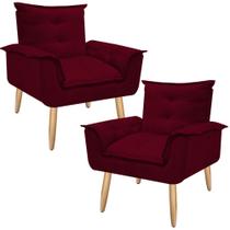 Kit 02 Poltronas Decorativa Opala Sala Recepção Quarto Suede Marsala - Mercado dos Móveis