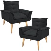 Kit 02 Poltronas Decorativa Opala Sala Recepção Quarto Suede Preto - Mercado dos Móveis