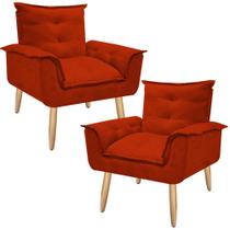 Kit 02 Poltronas Decorativa Opala Sala Recepção Quarto Suede Vermelho - Mercado dos Móveis