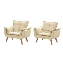 Kit 02 Poltronas Decorativa Opalla Pés Palito Bege Claro