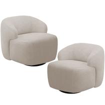 Kit 02 Poltronas Decorativa Orgânica Giratória Para Sala Living Barolo L06 Bouclê Bege - Lyam Decor