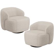 Kit 02 Poltronas Decorativa Orgânica Giratória Para Sala Living Barolo L06 Linho Bege - Lyam Decor