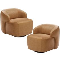 Kit 02 Poltronas Decorativa Orgânica Giratória Para Sala Living Barolo L06 material sintético Camel - Lyam Decor