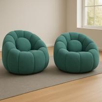 Kit 02 Poltronas Decorativa Orgânica para Sala Cloud Bouclê Azul Turquesa E03 - D'Rossi