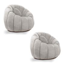 Kit 02 Poltronas Decorativa Orgânica para Sala Cloud Bouclê Cinza Claro E03 - D'Rossi