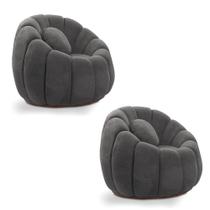 Kit 02 Poltronas Decorativa Orgânica para Sala Cloud Bouclê Cinza Escuro E03 - D'Rossi