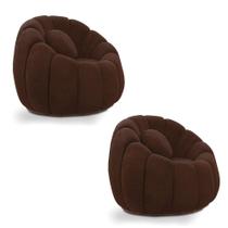 Kit 02 Poltronas Decorativa Orgânica Para Sala Cloud Bouclê E03 - D'rossi Cor Marrom Kit 02 Poltronas Decorativa Orgânica Para Sala Cloud Bouclê E03 - D'rossi Cor Marrom