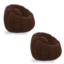 Kit 02 Poltronas Decorativa Orgânica para Sala Cloud Bouclê Marrom E03 - D'Rossi