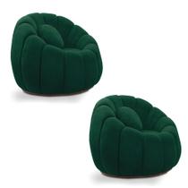 Kit 02 Poltronas Decorativa Orgânica para Sala Cloud Bouclê Verde E03 - D'Rossi