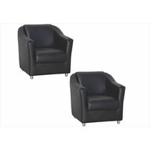 Kit 02 Poltronas Decorativa Para Escritório E Sala De Estar Tilla Tecido material sintético Preto