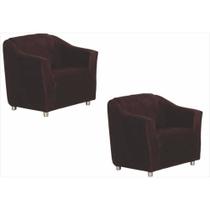 Kit 02 Poltronas Decorativa Para Escritório E Sala De Estar Tilla Tecido Suede Marrom