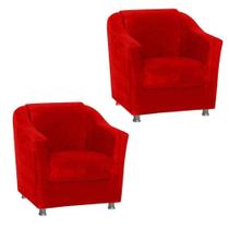 Kit 02 Poltronas Decorativa Para Escritório E Sala De Estar Tilla Tecido Suede Vermelho